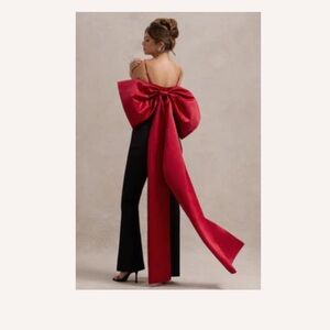 Club L London Red Satin Strapless Crop Top with Dramatic Bow